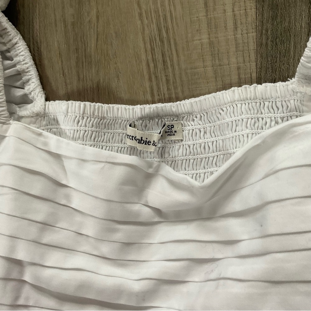 Abercrombie Fitch Ruched Bodice Puff Sleeve Mini Dress White Petite S - Picture 3 of 5